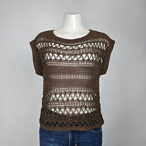Anne Klein Brown Open Knit Short Sleeve Tops Size S